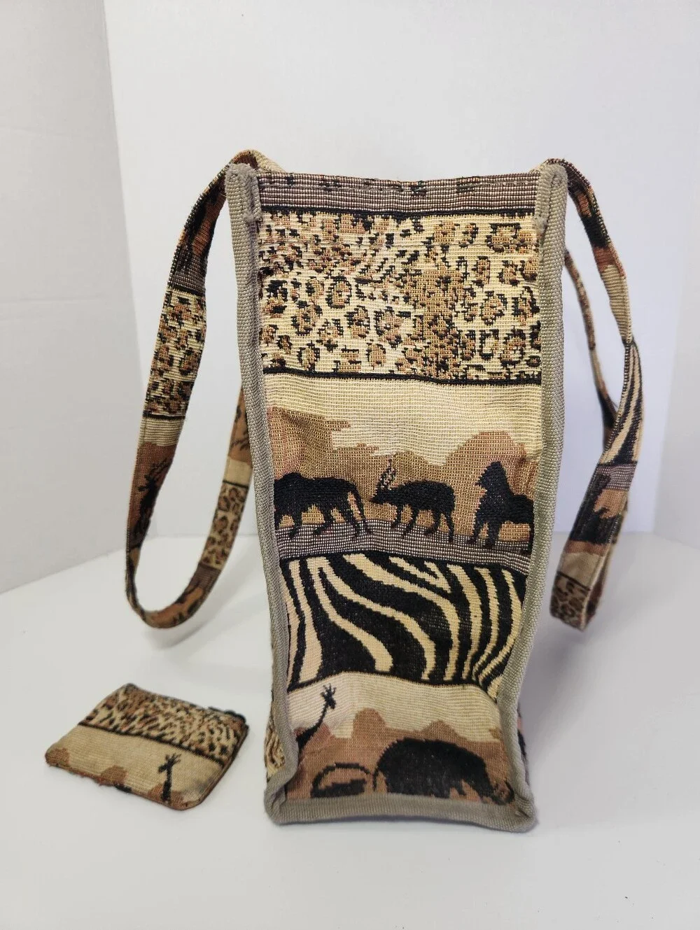 Jade Safari Animal Print Tapestry Zip Purse Tote Bag w/ Coin Purse Pockets